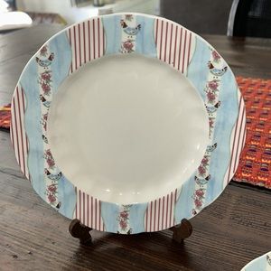 Johnson Bros. Farmhouse Chic Silky Stripe salad plates set of 2 roses rooster